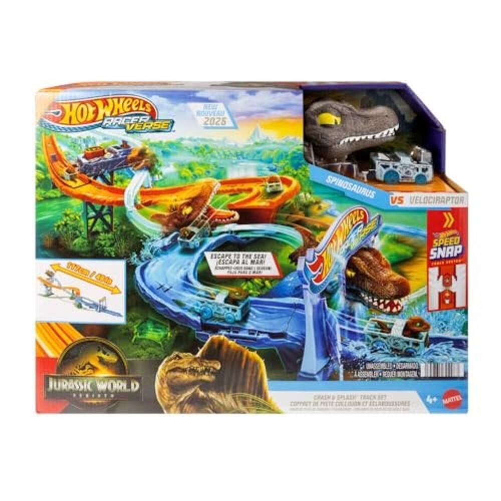 Hot Wheels Racerverse Jurassic World Crash & Splash Track Car Speed Snap NWT